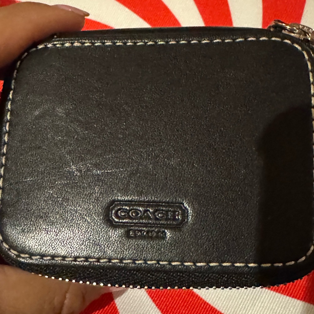 Black Coach Leather zip around pill case